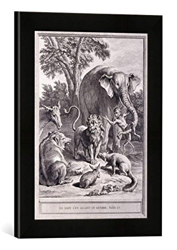 Gerahmtes Bild von Jean-Baptiste Oudry Der Löwe, der in den Krieg ziehen wollte, Kunstdruck im hochwertigen handgefertigten Bilder-Rahmen, 30x40 cm, Schwarz matt von kunst für alle