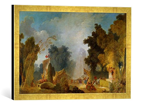 Gerahmtes Bild von Jean-Honore Fragonard Fête Dans un Parc, dit La fête à Saint-Cloud, Kunstdruck im hochwertigen handgefertigten Bilder-Rahmen, 60x40 cm, Gold Raya von kunst für alle