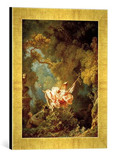 Gerahmtes Bild von Jean-Honore Fragonard Les hasards heureux de l'escarpolette, Kunstdruck im hochwertigen handgefertigten Bilder-Rahmen, 30x40 cm, Gold Raya von kunst für alle