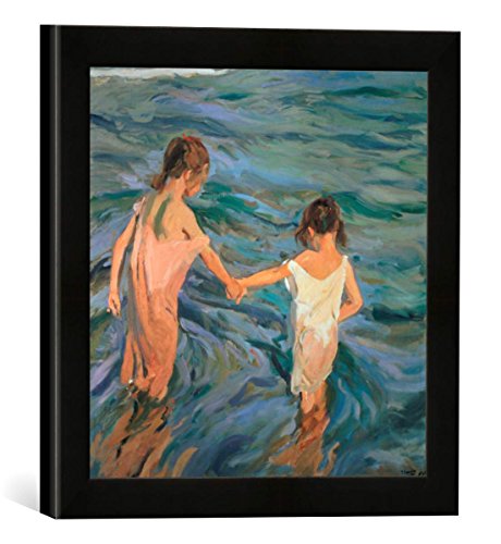 Gerahmtes Bild von Joaquin Sorolla y Bastida Children in The Sea, 1909", Kunstdruck im hochwertigen handgefertigten Bilder-Rahmen, 30x30 cm, Schwarz matt von kunst für alle