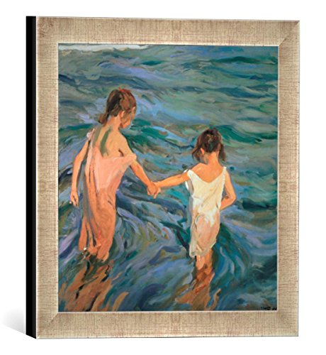 Gerahmtes Bild von Joaquin Sorolla y Bastida Children in The Sea, 1909", Kunstdruck im hochwertigen handgefertigten Bilder-Rahmen, 30x30 cm, Silber Raya von kunst für alle