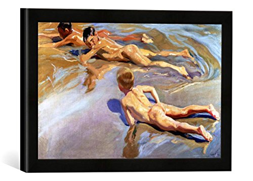 Gerahmtes Bild von Joaquin Sorolla y Bastida Children on The Beach, 1910", Kunstdruck im hochwertigen handgefertigten Bilder-Rahmen, 40x30 cm, Schwarz matt von kunst für alle
