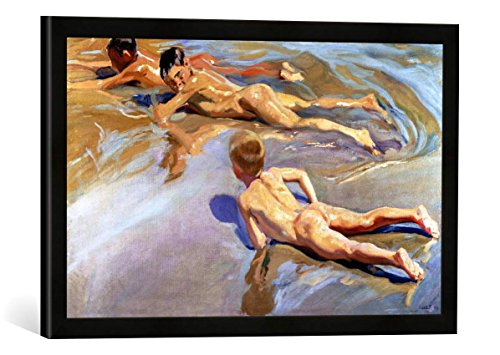 Gerahmtes Bild von Joaquin Sorolla y Bastida Children on The Beach, 1910", Kunstdruck im hochwertigen handgefertigten Bilder-Rahmen, 60x40 cm, Schwarz matt von kunst für alle