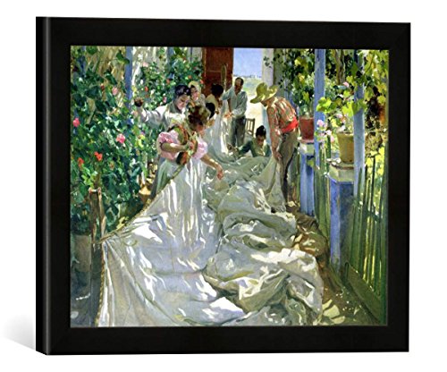 Gerahmtes Bild von Joaquin Sorolla y Bastida Mending The Sail, 1896", Kunstdruck im hochwertigen handgefertigten Bilder-Rahmen, 40x30 cm, Schwarz matt von kunst für alle