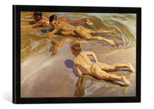 Gerahmtes Bild von Joaquin Sorolla y Bastida Niños en la Playa, Kunstdruck im hochwertigen handgefertigten Bilder-Rahmen, 60x40 cm, Schwarz matt von kunst für alle