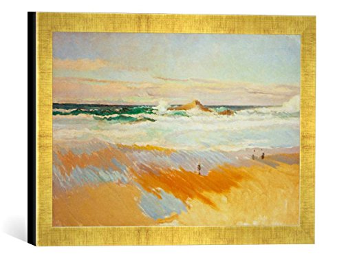Gerahmtes Bild von Joaquin Sorolla y Bastida Playa de Biarritz, Kunstdruck im hochwertigen handgefertigten Bilder-Rahmen, 40x30 cm, Gold Raya von kunst für alle