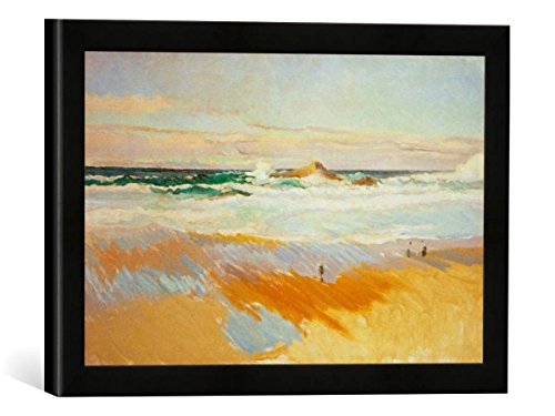 Gerahmtes Bild von Joaquin Sorolla y Bastida Playa de Biarritz, Kunstdruck im hochwertigen handgefertigten Bilder-Rahmen, 40x30 cm, Schwarz matt von kunst für alle