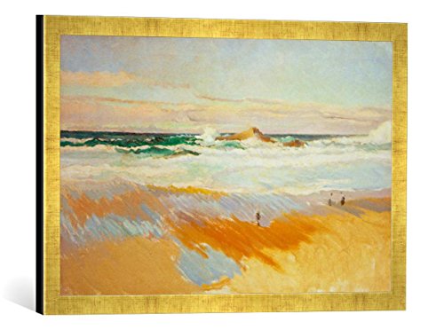 Gerahmtes Bild von Joaquin Sorolla y Bastida Playa de Biarritz, Kunstdruck im hochwertigen handgefertigten Bilder-Rahmen, 60x40 cm, Gold Raya von kunst für alle