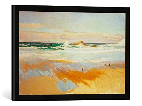 Gerahmtes Bild von Joaquin Sorolla y Bastida Playa de Biarritz, Kunstdruck im hochwertigen handgefertigten Bilder-Rahmen, 60x40 cm, Schwarz matt von kunst für alle