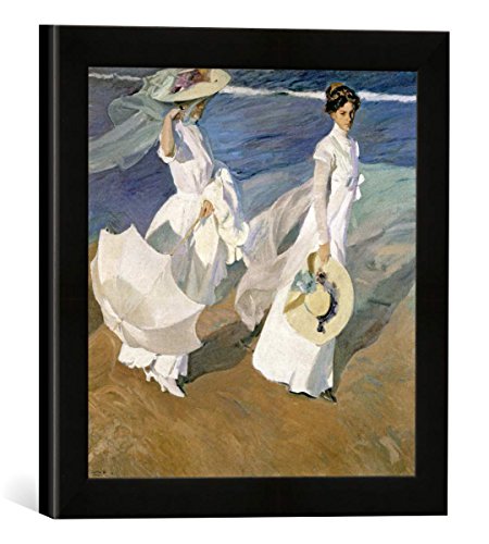 Gerahmtes Bild von Joaquin Sorolla y Bastida Strolling Along The Seashore, 1909", Kunstdruck im hochwertigen handgefertigten Bilder-Rahmen, 30x30 cm, Schwarz matt von kunst für alle