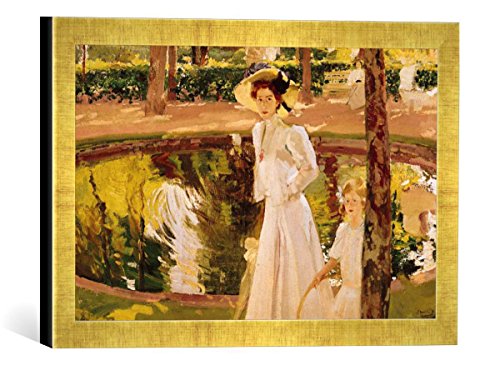 Gerahmtes Bild von Joaquin Sorolla y Bastida The Garden, 1913", Kunstdruck im hochwertigen handgefertigten Bilder-Rahmen, 40x30 cm, Gold Raya von kunst für alle
