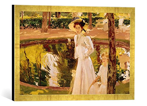 Gerahmtes Bild von Joaquin Sorolla y Bastida The Garden, 1913", Kunstdruck im hochwertigen handgefertigten Bilder-Rahmen, 60x40 cm, Gold Raya von kunst für alle