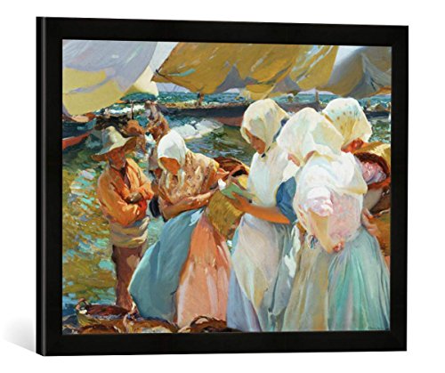 Gerahmtes Bild von Joaquin Sorolla y Bastida Valencianas en la Playa, Kunstdruck im hochwertigen handgefertigten Bilder-Rahmen, 60x40 cm, Schwarz matt von kunst für alle