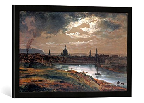 Gerahmtes Bild von Johan Christian Clausen Dahl Blick auf Dresden bei Abend, Kunstdruck im hochwertigen handgefertigten Bilder-Rahmen, 60x40 cm, Schwarz matt von kunst für alle