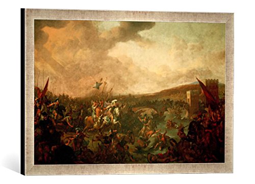 Gerahmtes Bild von Johannes Lingelbach Schlacht an der Milvischen Brücke, Kunstdruck im hochwertigen handgefertigten Bilder-Rahmen, 60x40 cm, Silber Raya von kunst für alle