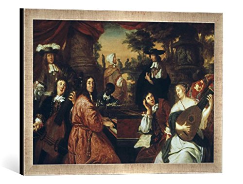 Gerahmtes Bild von Johannes Voorhout Buxtehude/Reincken.Gem.J.Voorhout 1674", Kunstdruck im hochwertigen handgefertigten Bilder-Rahmen, 60x40 cm, Silber Raya von kunst für alle