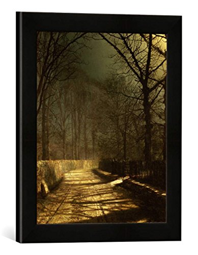 Gerahmtes Bild von John Atkinson Grimshaw A Moonlit Lane, with Two Lovers by a Gate, Kunstdruck im hochwertigen handgefertigten Bilder-Rahmen, 30x40 cm, Schwarz matt von kunst für alle