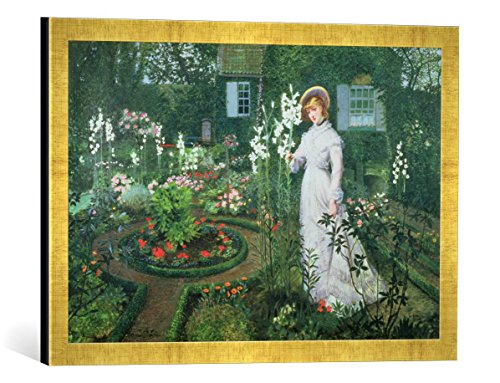 Gerahmtes Bild von John Atkinson Grimshaw The Rector's Garden, Queen of The Lilies, 1877", Kunstdruck im hochwertigen handgefertigten Bilder-Rahmen, 60x40 cm, Gold Raya von kunst für alle