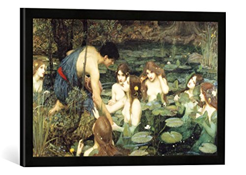 Gerahmtes Bild von John William Waterhouse Hylas und die Nymphen, Kunstdruck im hochwertigen handgefertigten Bilder-Rahmen, 60x40 cm, Schwarz matt von kunst für alle