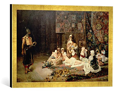 Gerahmtes Bild von José Gallegos y Arosa In The Harem, 1884", Kunstdruck im hochwertigen handgefertigten Bilder-Rahmen, 60x40 cm, Gold Raya von kunst für alle