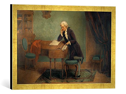 Gerahmtes Bild von Josef Büche Mozart beim Komponieren, Kunstdruck im hochwertigen handgefertigten Bilder-Rahmen, 60x40 cm, Gold Raya von kunst für alle