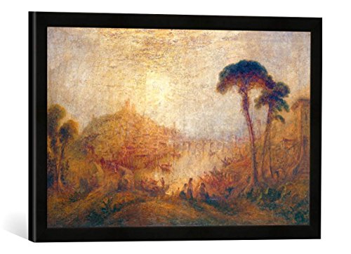 Gerahmtes Bild von Joseph Mallord William Turner Altertümliche Landschaft mit Gestalten, Kunstdruck im hochwertigen handgefertigten Bilder-Rahmen, 60x40 cm, Schwarz matt von kunst für alle