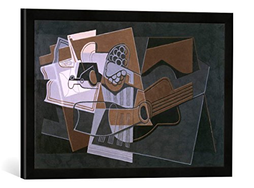 Gerahmtes Bild von Juan Gris Gitarre und Flasche, Kunstdruck im hochwertigen handgefertigten Bilder-Rahmen, 60x40 cm, Schwarz matt von kunst für alle