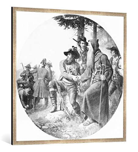 Gerahmtes Bild von Karl von Blaas Der Kampf auf dem Berge Isel 29. Mai 1809", Kunstdruck im hochwertigen handgefertigten Bilder-Rahmen, 100x100 cm, Silber Raya von kunst für alle