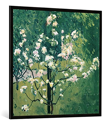 Gerahmtes Bild von Koloman Moser Blühender Baum im Garten, Kunstdruck im hochwertigen handgefertigten Bilder-Rahmen, 100x100 cm, Schwarz matt von kunst für alle