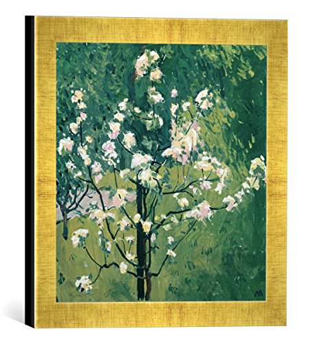 Gerahmtes Bild von Koloman Moser Blühender Baum im Garten, Kunstdruck im hochwertigen handgefertigten Bilder-Rahmen, 30x30 cm, Gold Raya von kunst für alle