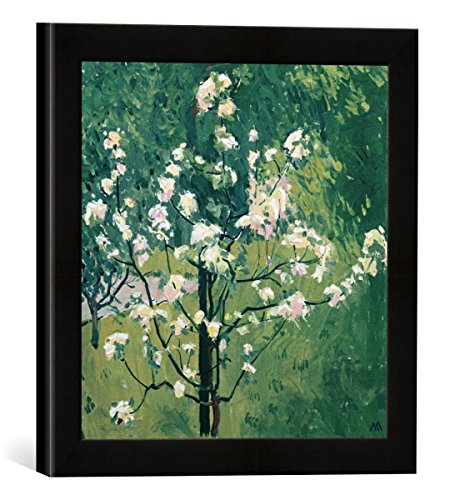 Gerahmtes Bild von Koloman Moser Blühender Baum im Garten, Kunstdruck im hochwertigen handgefertigten Bilder-Rahmen, 30x30 cm, Schwarz matt von kunst für alle