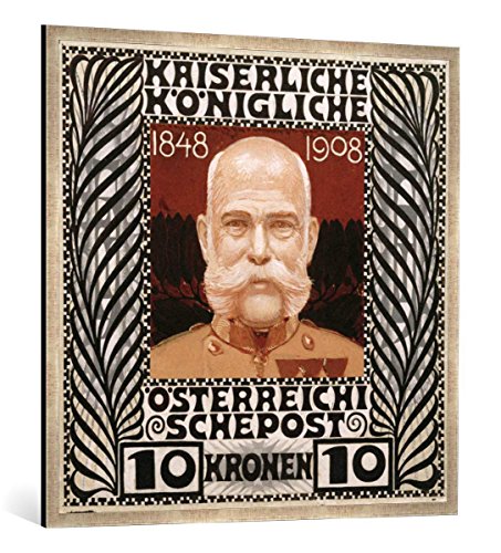 Gerahmtes Bild von Koloman Moser Franz Joseph I. / Briefmarke, Kolo Moser, Kunstdruck im hochwertigen handgefertigten Bilder-Rahmen, 100x100 cm, Silber Raya von kunst für alle