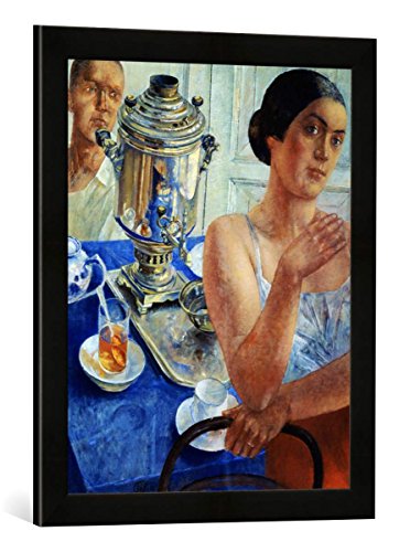 Gerahmtes Bild von Kosma Sergejewitsch Petrow-Wodkin at The Samovar, 1926", Kunstdruck im hochwertigen handgefertigten Bilder-Rahmen, 40x60 cm, Schwarz matt von kunst für alle