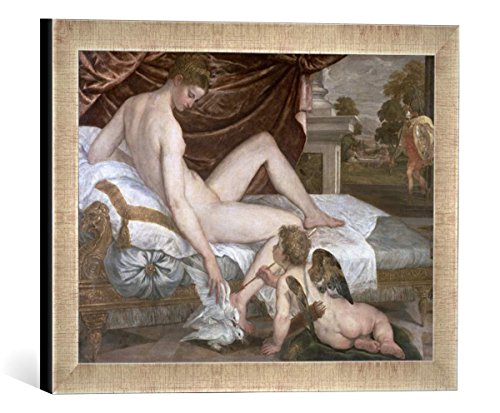 Gerahmtes Bild von Lambert Sustris Venus and Cupid, c.1555, Kunstdruck im hochwertigen handgefertigten Bilder-Rahmen, 40x30 cm, Silber Raya von kunst für alle