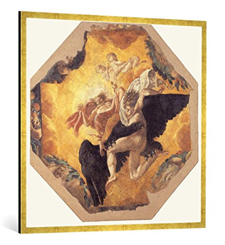 Gerahmtes Bild von Lelio Orsi Der Raub des Ganymed, Kunstdruck im hochwertigen handgefertigten Bilder-Rahmen, 100x100 cm, Gold Raya von kunst für alle