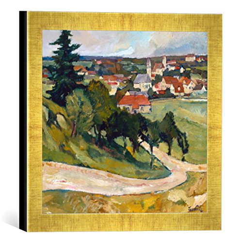 Gerahmtes Bild von Leo Putz Blick auf Gauting, Kunstdruck im hochwertigen handgefertigten Bilder-Rahmen, 30x30 cm, Gold Raya von kunst für alle