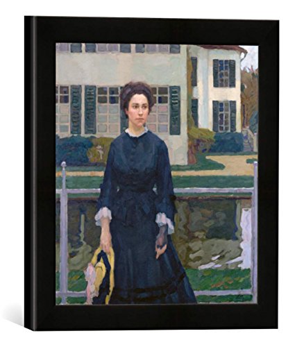 Gerahmtes Bild von Leo Putz Frieda Blell vor dem Schloss Planegg - Frau Putz im Garten, Kunstdruck im hochwertigen handgefertigten Bilder-Rahmen, 30x30 cm, Schwarz matt von kunst für alle