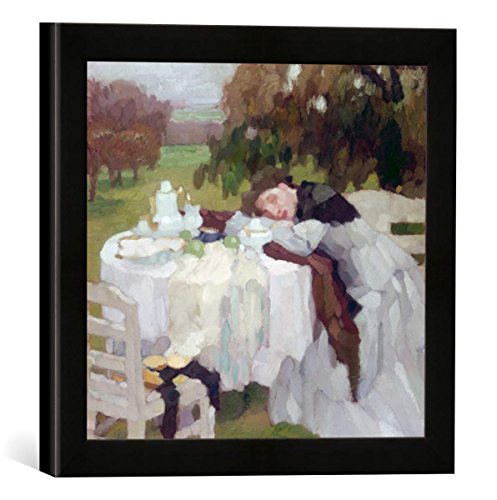 Gerahmtes Bild von Leo Putz Mädchen am Frühstückstisch - Toni, Kunstdruck im hochwertigen handgefertigten Bilder-Rahmen, 30x30 cm, Schwarz matt von kunst für alle