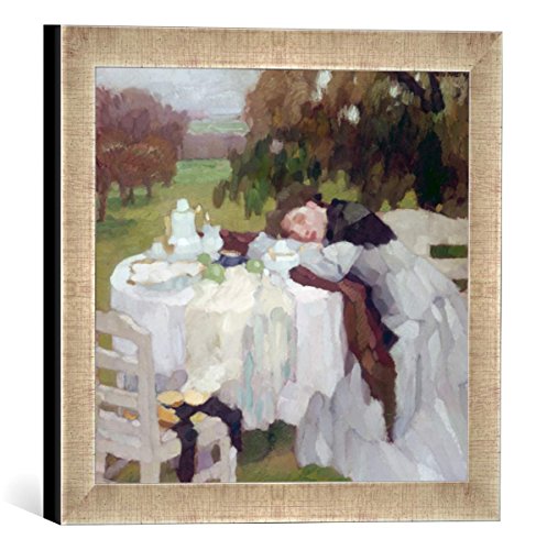 Gerahmtes Bild von Leo Putz Mädchen am Frühstückstisch - Toni, Kunstdruck im hochwertigen handgefertigten Bilder-Rahmen, 30x30 cm, Silber Raya von kunst für alle