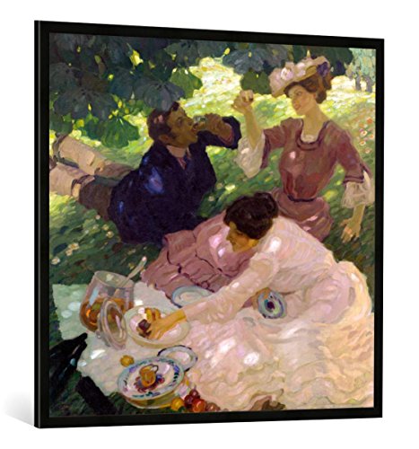 Gerahmtes Bild von Leo Putz Picknick I, Kunstdruck im hochwertigen handgefertigten Bilder-Rahmen, 100x100 cm, Schwarz matt von kunst für alle