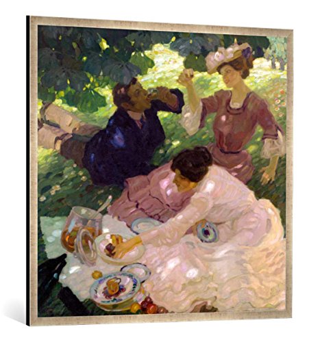 Gerahmtes Bild von Leo Putz Picknick I, Kunstdruck im hochwertigen handgefertigten Bilder-Rahmen, 100x100 cm, Silber Raya von kunst für alle