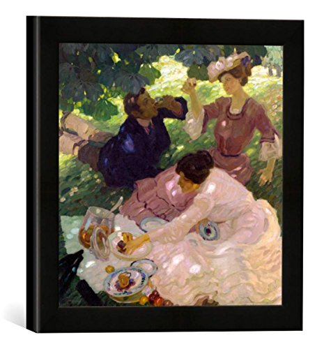 Gerahmtes Bild von Leo Putz Picknick I, Kunstdruck im hochwertigen handgefertigten Bilder-Rahmen, 30x30 cm, Schwarz matt von kunst für alle