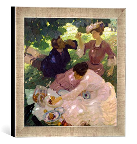 Gerahmtes Bild von Leo Putz Picknick I, Kunstdruck im hochwertigen handgefertigten Bilder-Rahmen, 30x30 cm, Silber Raya von kunst für alle