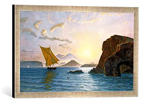 Gerahmtes Bild von Léon Berthoud L'île de Procida, le Vésuve et Cap Misene vus Depuis Ischia, Kunstdruck im hochwertigen handgefertigten Bilder-Rahmen, 60x40 cm, Silber Raya von kunst für alle