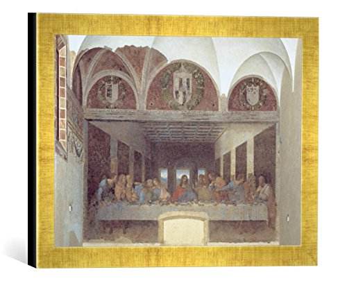 Gerahmtes Bild von Leonardo da Vinci Das Abendmahl, Kunstdruck im hochwertigen handgefertigten Bilder-Rahmen, 40x30 cm, Gold Raya von kunst für alle