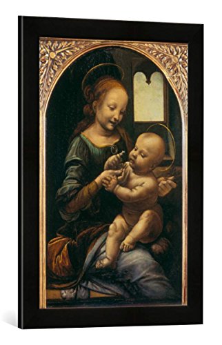 Gerahmtes Bild von Leonardo da Vinci Madonna Benois - Madonna mit der Blume, Kunstdruck im hochwertigen handgefertigten Bilder-Rahmen, 40x60 cm, Schwarz matt von kunst für alle