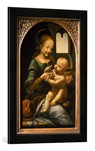 Gerahmtes Bild von Leonardo da Vinci Madonna mit der Blume, Kunstdruck im hochwertigen handgefertigten Bilder-Rahmen, 40x60 cm, Schwarz matt von kunst für alle