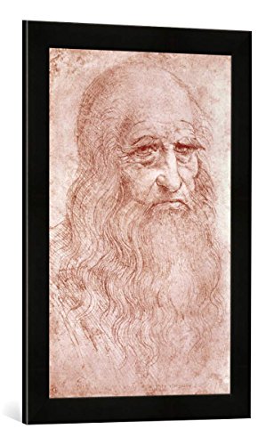 Gerahmtes Bild von Leonardo da Vinci Porträt eines bärtigen Mannes, vielleicht EIN Selbstporträt, c.1513, Kunstdruck im hochwertigen handgefertigten Bilder-Rahmen, 40x60 cm, Schwarz matt von kunst für alle