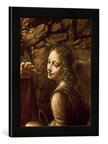 Gerahmtes Bild von Leonardo da Vinci The Virgin of The Rocks Detail of The Angel, c.1508 (Detail of 28916)", Kunstdruck im hochwertigen handgefertigten Bilder-Rahmen, 30x40 cm, Schwarz matt von kunst für alle