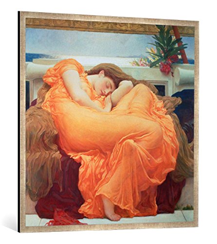 Gerahmtes Bild von Lord Frederick Leighton Flaming June, c.1895, Kunstdruck im hochwertigen handgefertigten Bilder-Rahmen, 100x100 cm, Silber Raya von kunst für alle